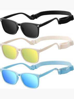Infant Toddler Sunglasses with Strap, UV Protection 3 Pack